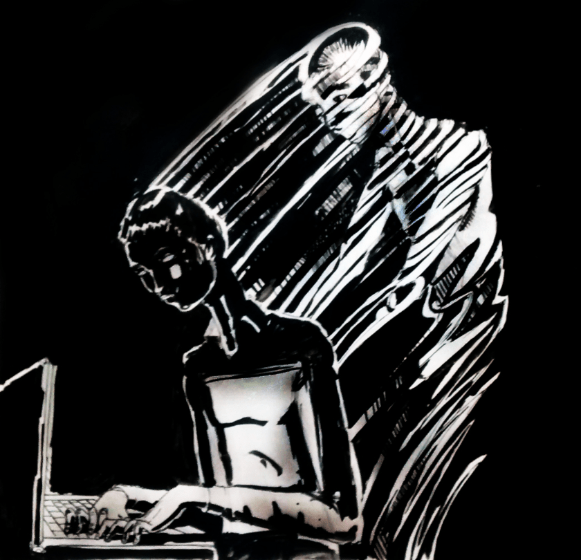 mujer escribiendo en computadora