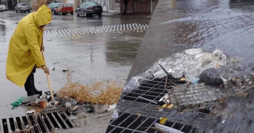 coladeras con desechos urbanos