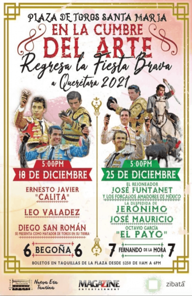 Cartel toros Querétaro Diciembre